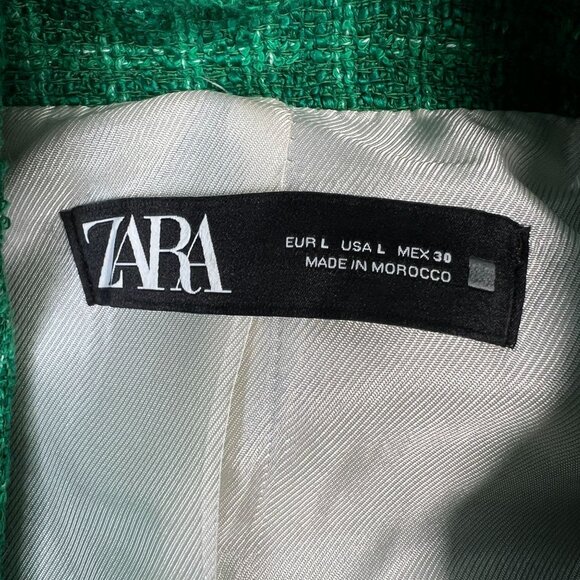 Zara Textured Double Breasted Blazer Coat Jacket Gold Button Green Plaid Large - Picture 8 of 16